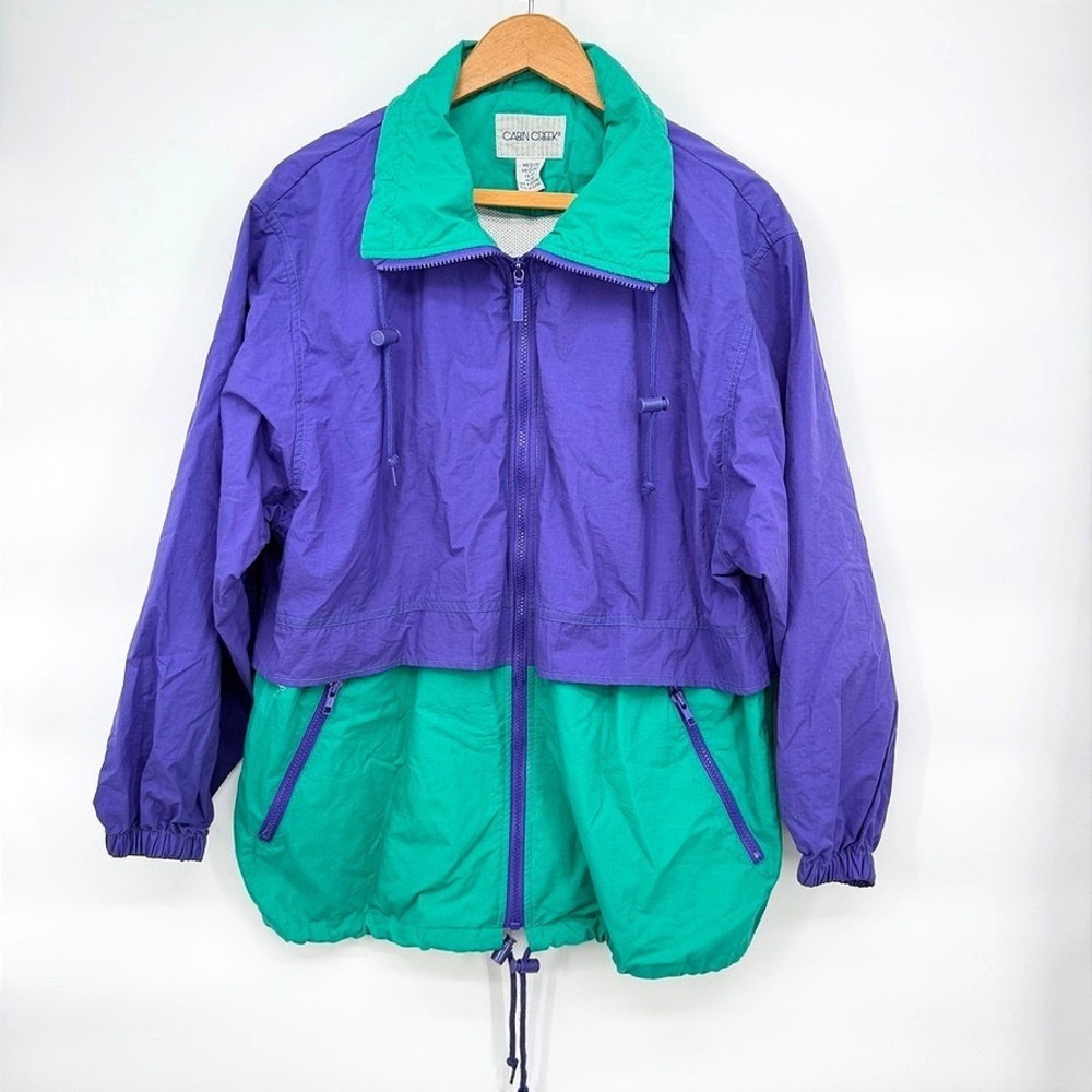 Cabin Creek Windbreaker Jacket Colorblock Vintage Retro‎ Purple Green Medium